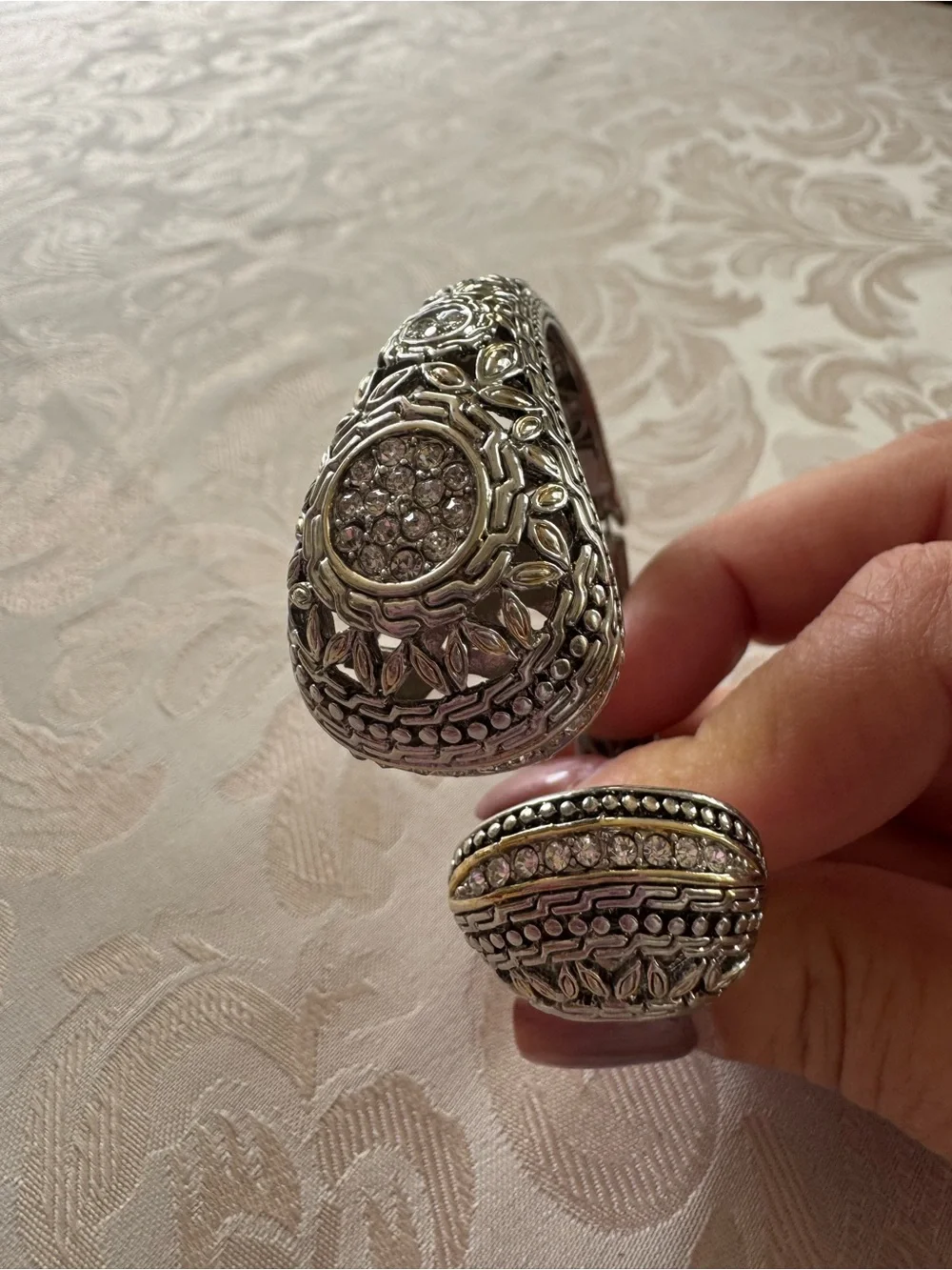Lia Sophia Two-Tone Silver and Gold Filigree Open Cuff Bracelet - Picture 2 of 4